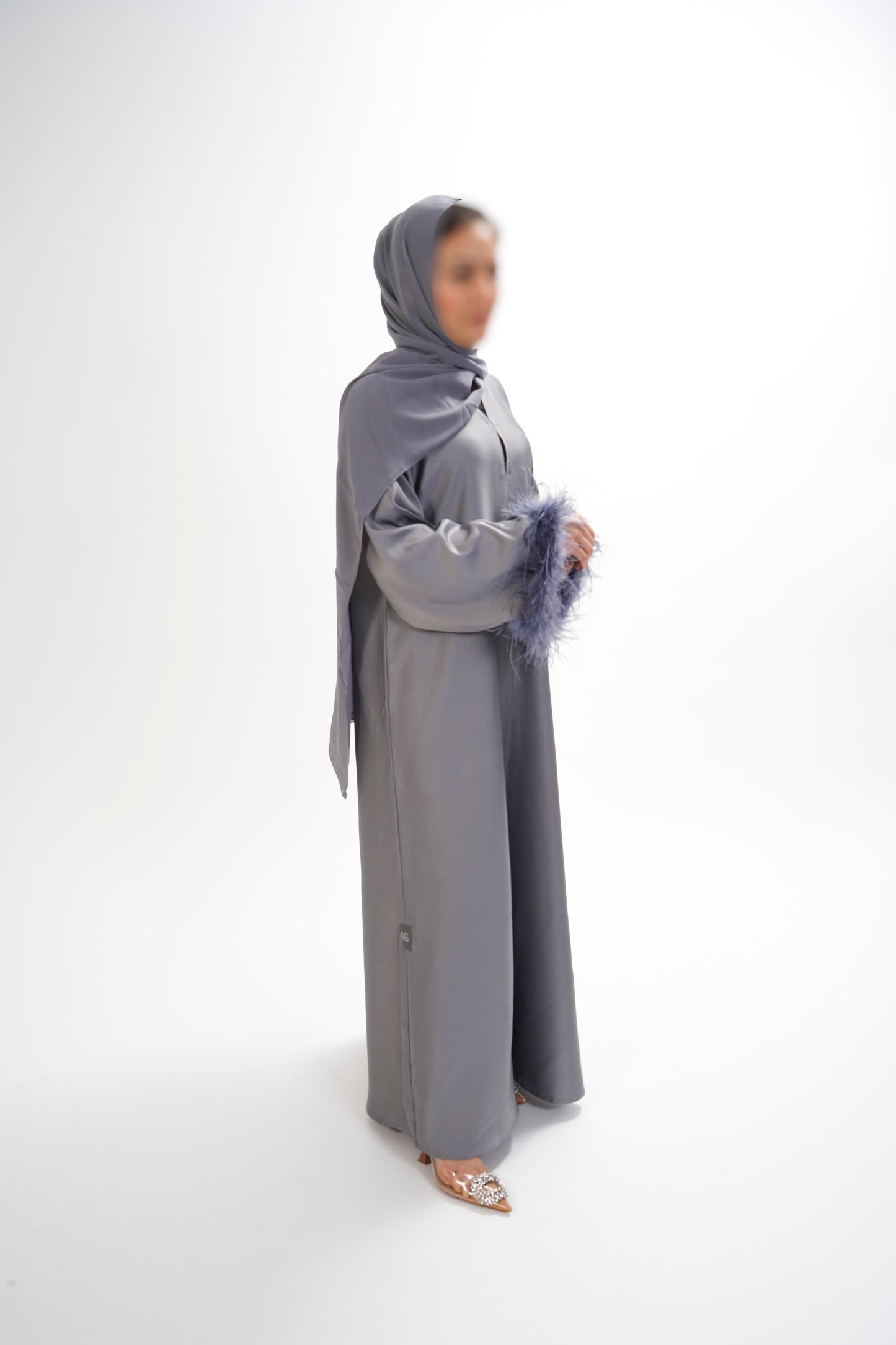 Grey Feather Cuff Abaya