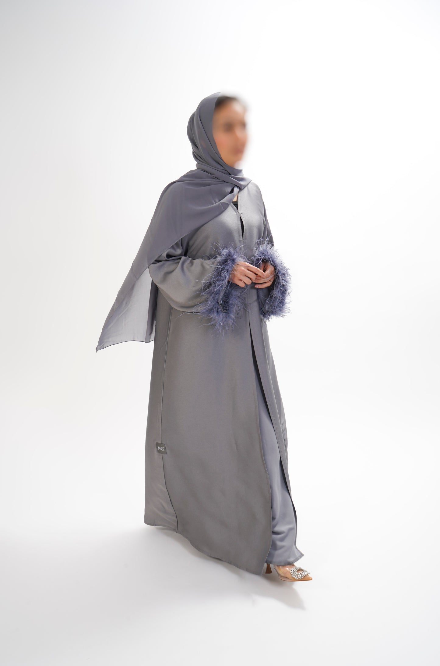 Grey Feather Cuff Abaya