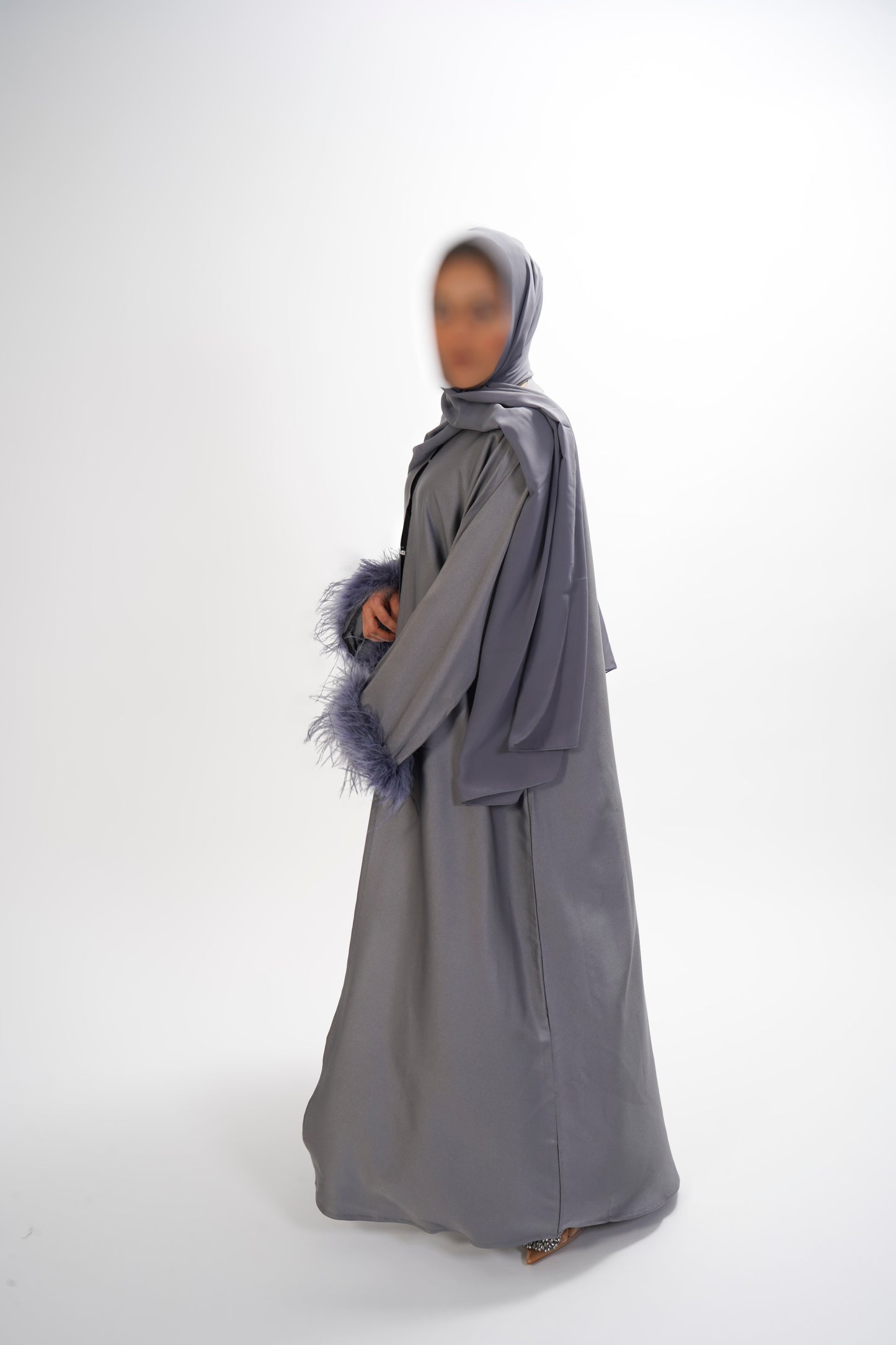 Grey Feather Cuff Abaya
