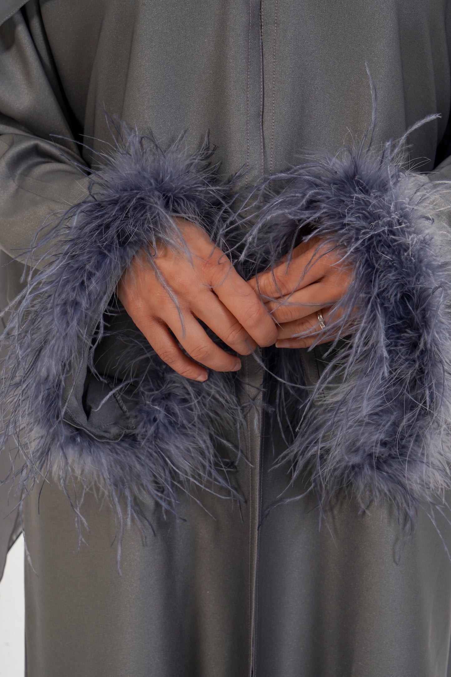 Grey Feather Cuff Abaya
