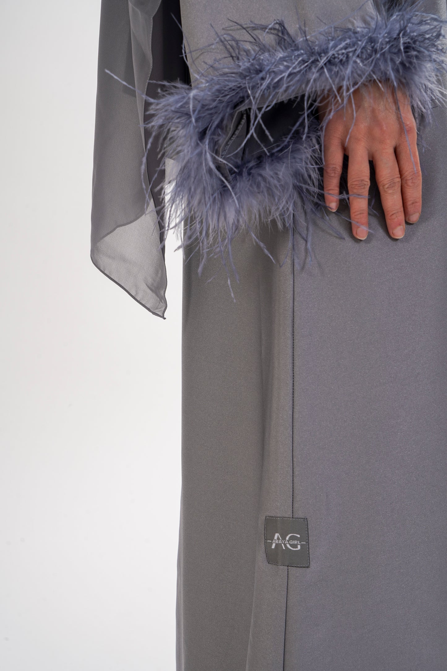 Grey Feather Cuff Abaya