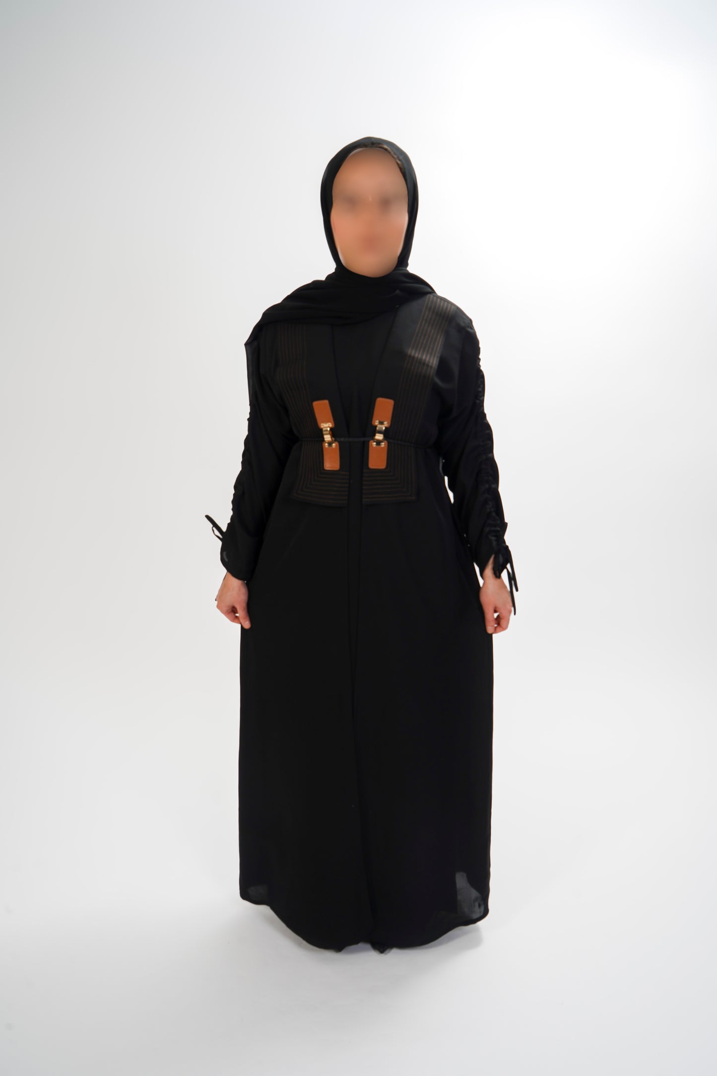 Leather buckle lapel abaya set
