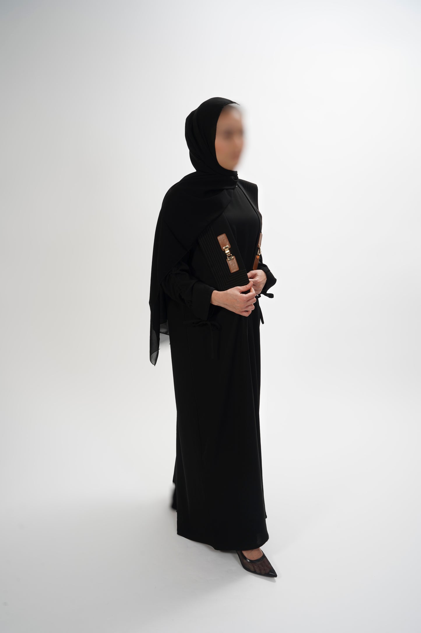 Leather buckle lapel abaya set