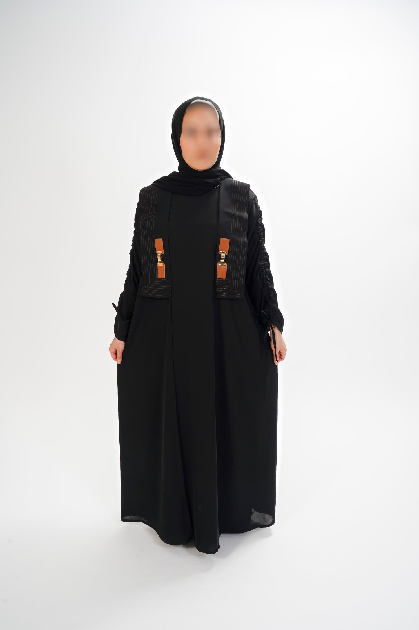 Leather buckle lapel abaya set