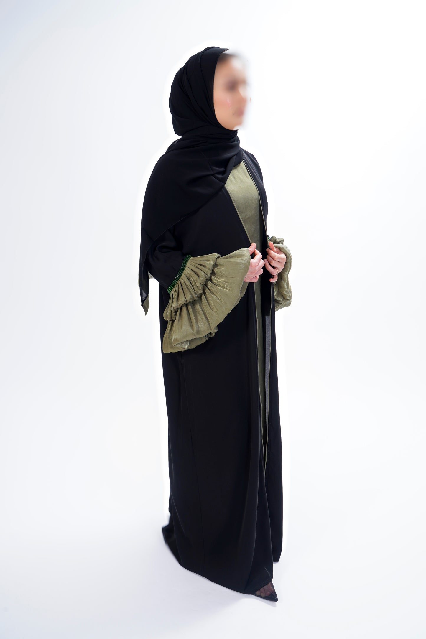 Khaki layered sleeve abaya