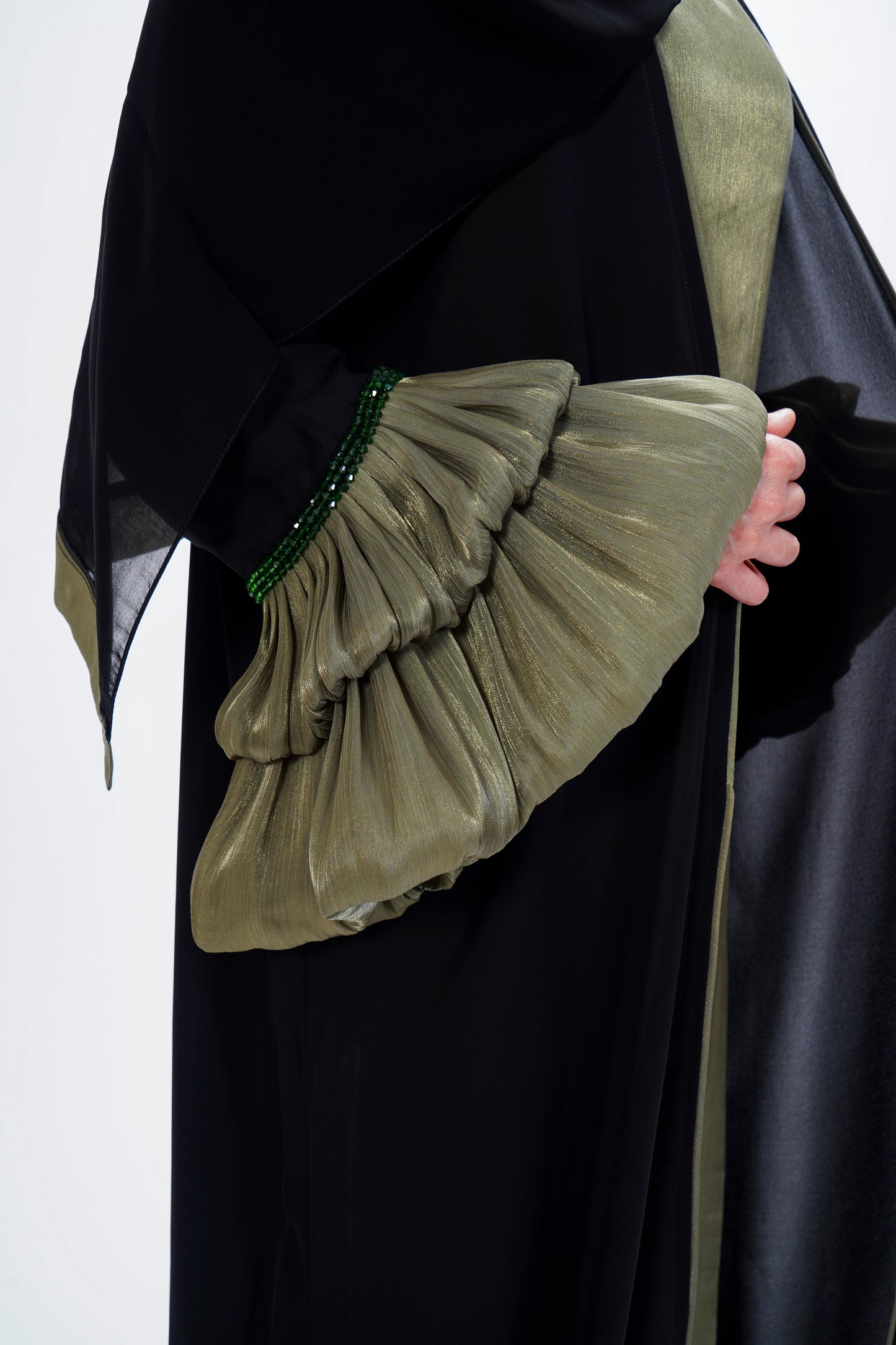 Khaki layered sleeve abaya