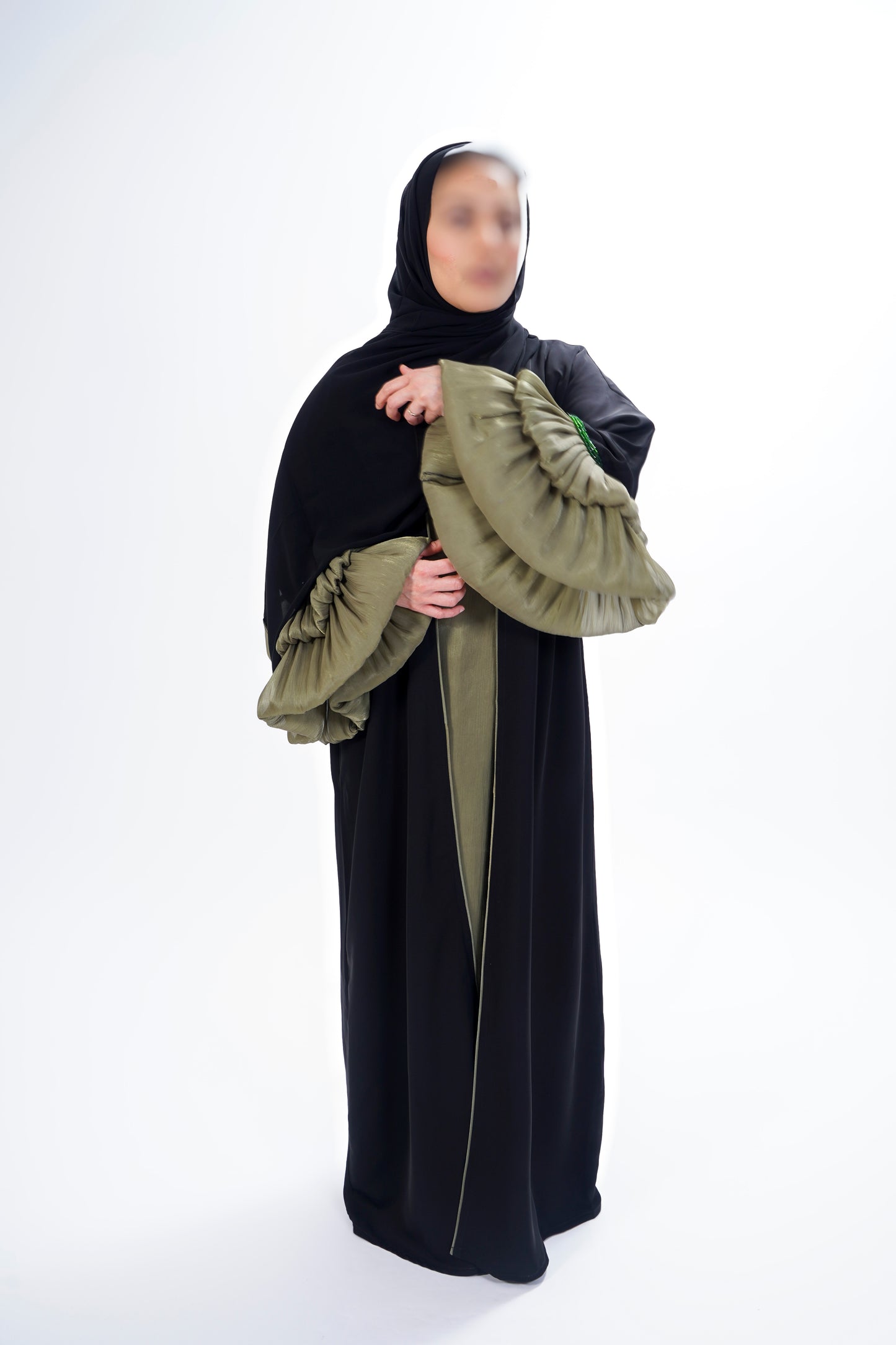 Khaki layered sleeve abaya