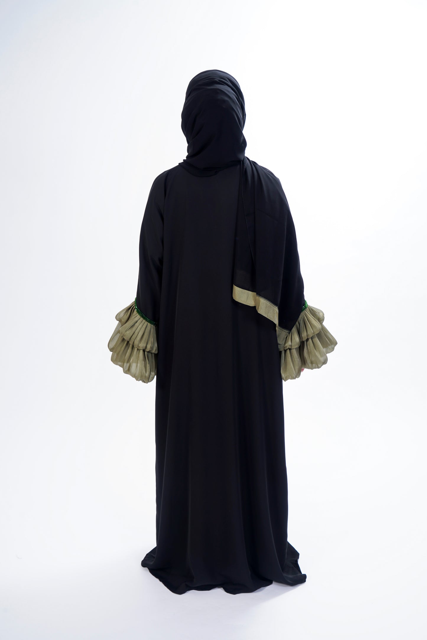 Khaki layered sleeve abaya