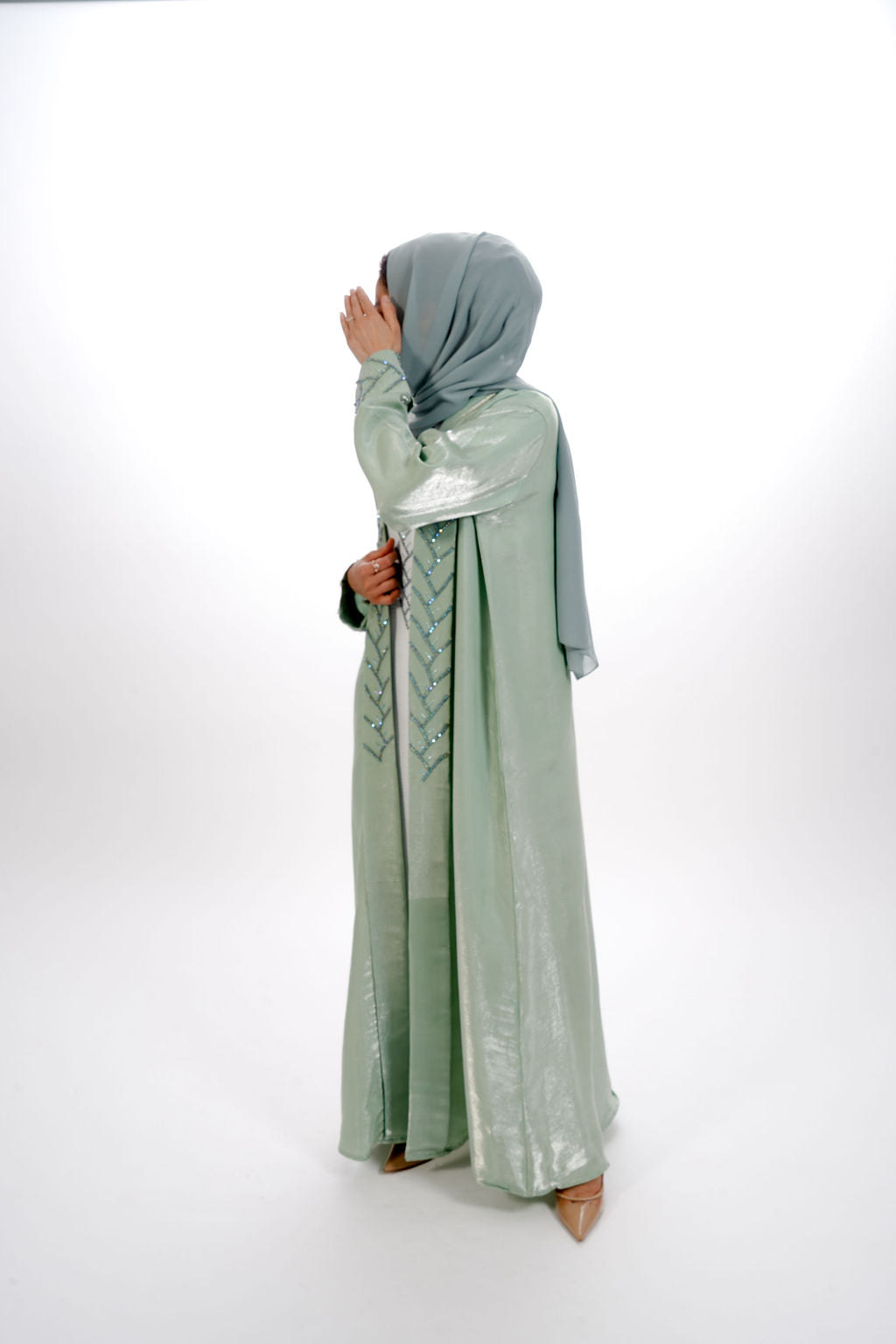 Pastel Green Embellished Abaya