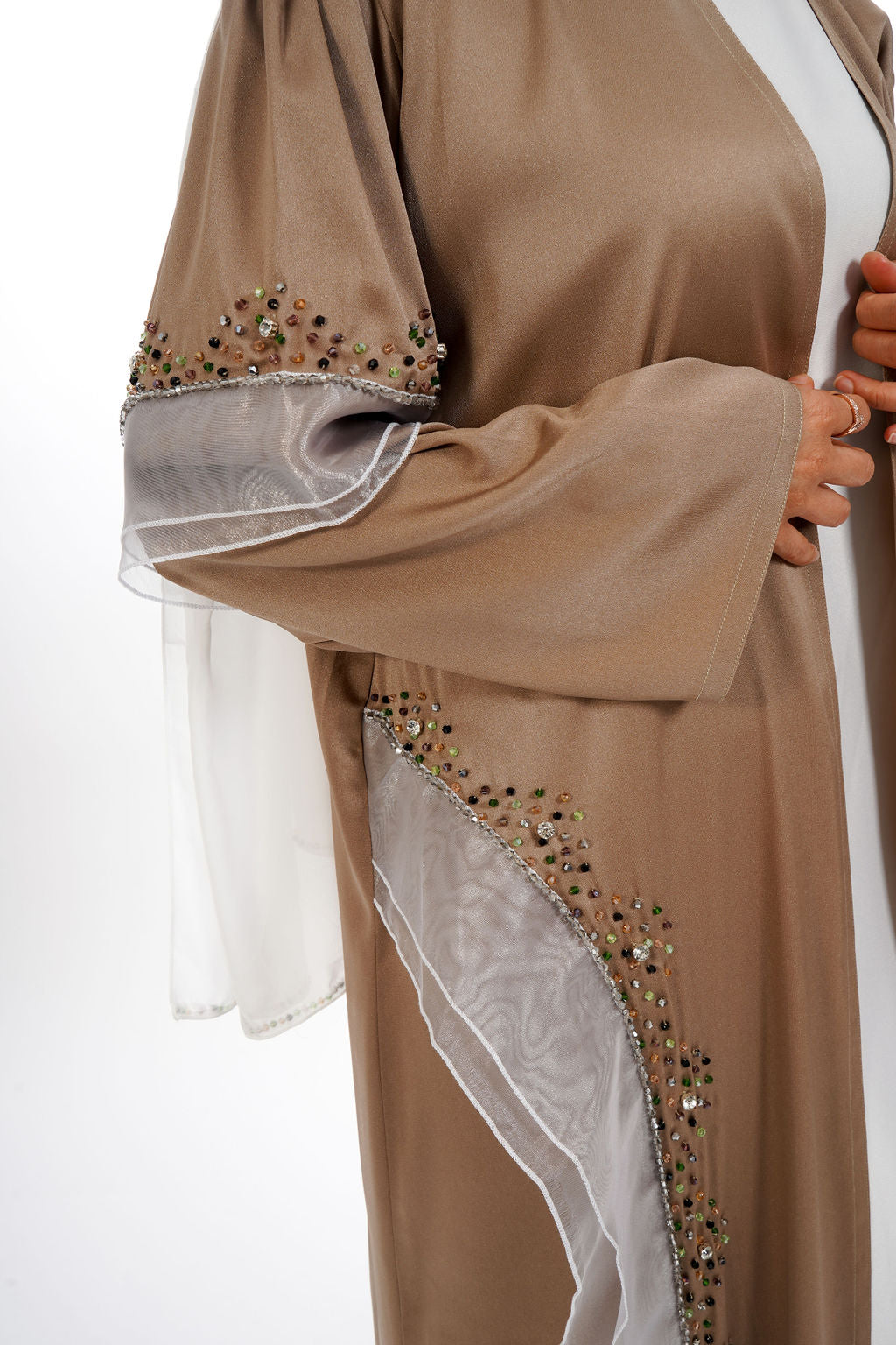 Beige Gold Embellished Abaya