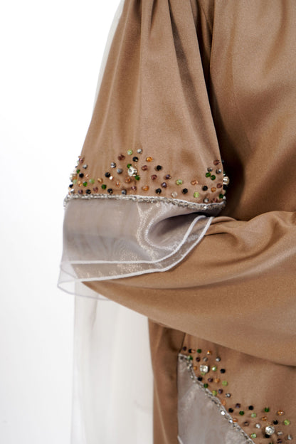 Beige Gold Embellished Abaya