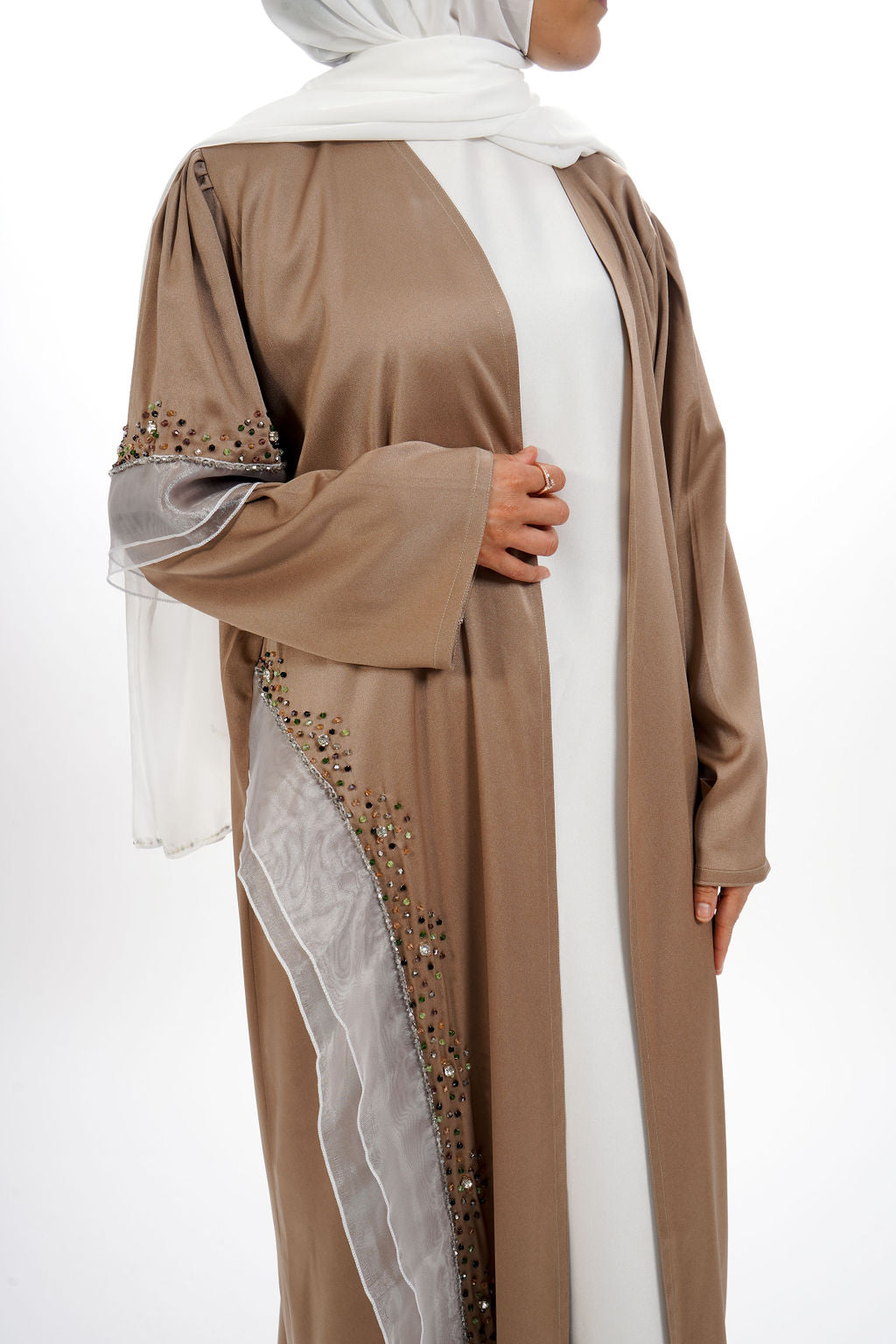 Beige Gold Embellished Abaya