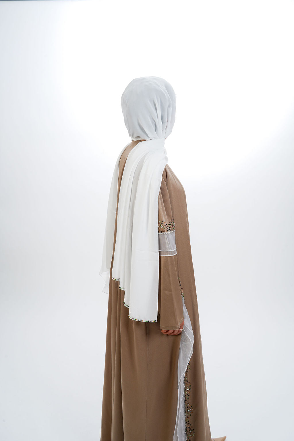 Beige Gold Embellished Abaya