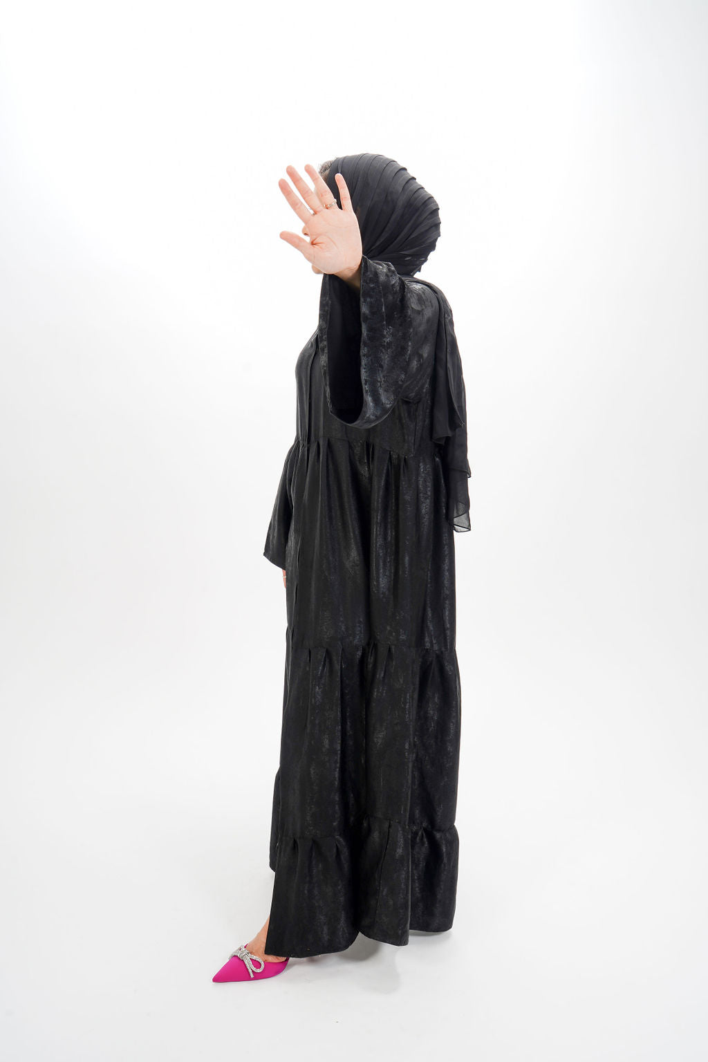 Black tiered abaya