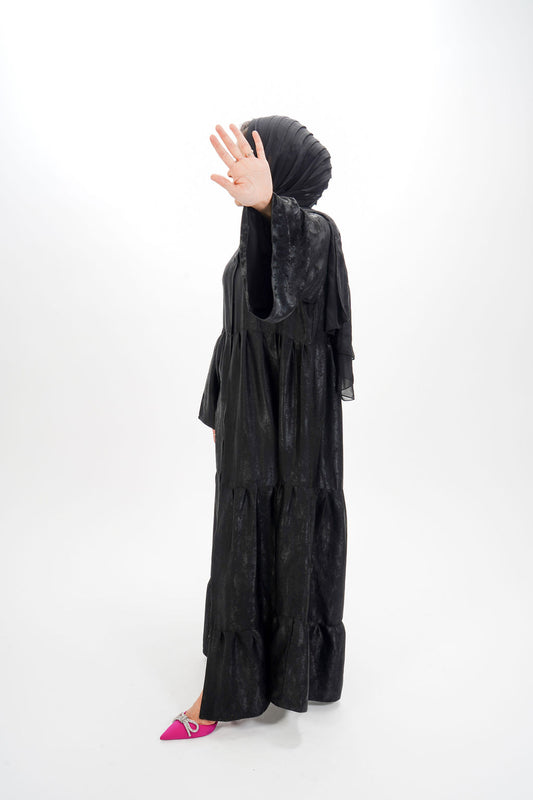 Black tiered abaya