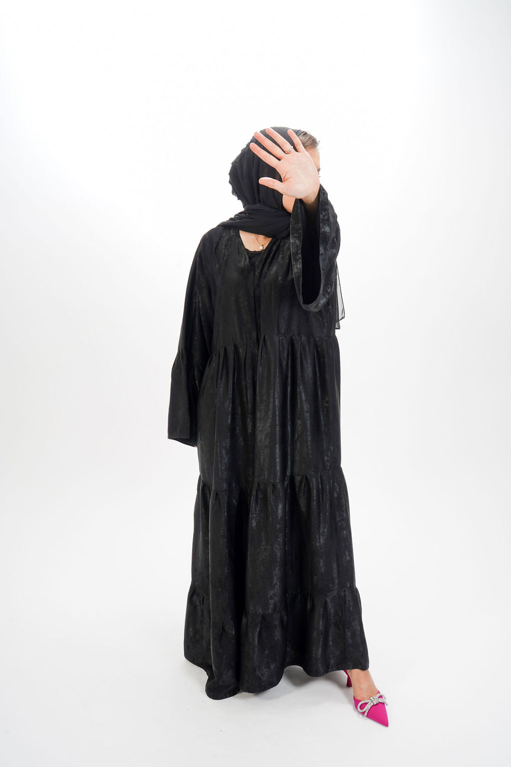 Black tiered abaya