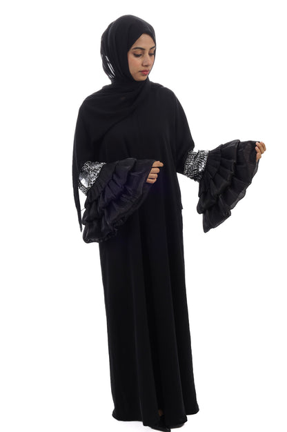 Layered sleeve embellished abaya set