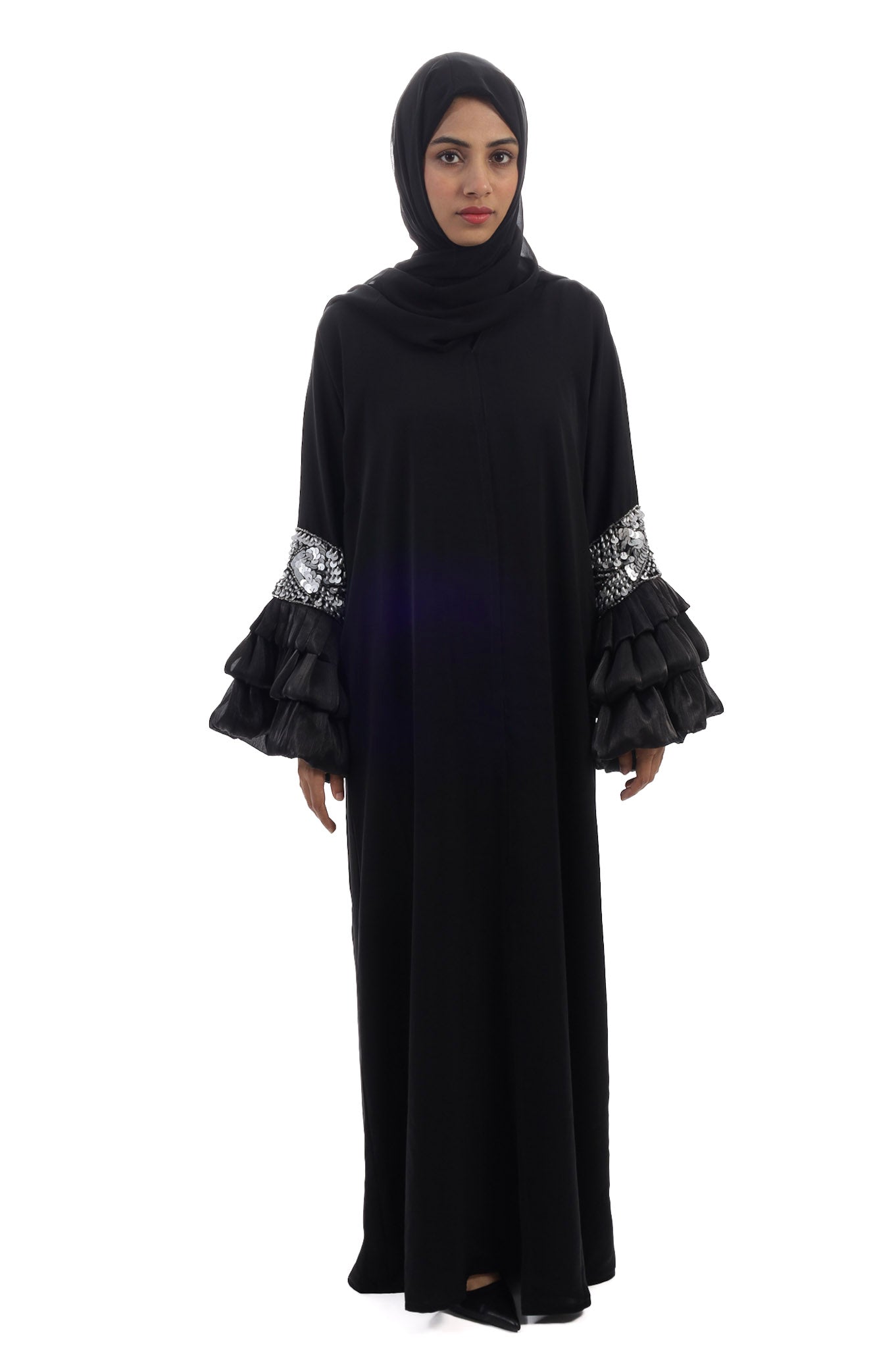 Layered sleeve embellished abaya set