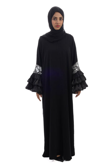 Layered sleeve embellished abaya set