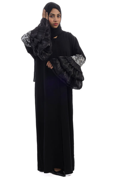 Layered sleeve embellished abaya set