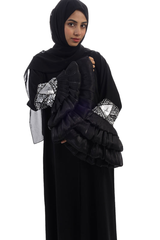 Layered sleeve embellished abaya set