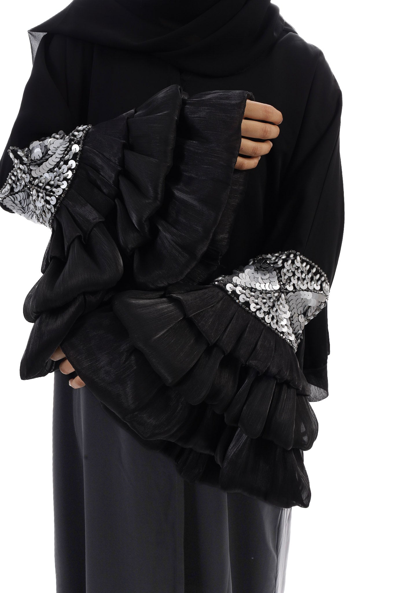 Layered sleeve embellished abaya set