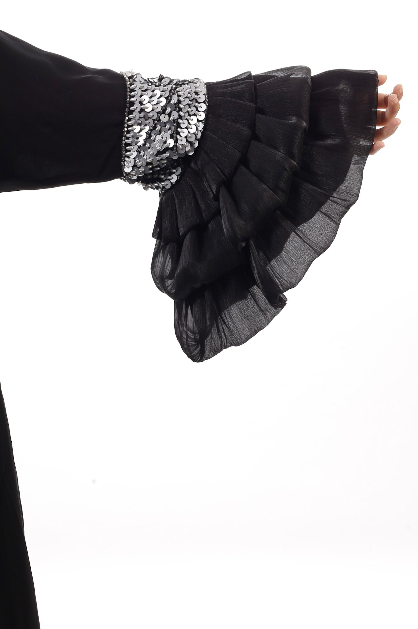 Layered sleeve embellished abaya set