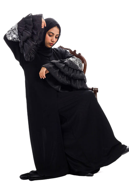 Layered sleeve embellished abaya set