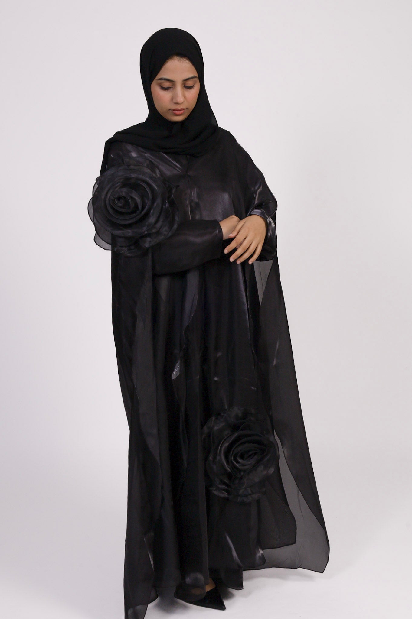 Organza rose cape abaya set