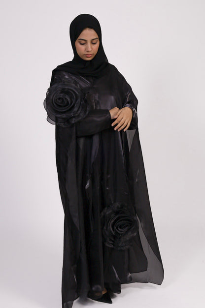 Organza rose cape abaya set