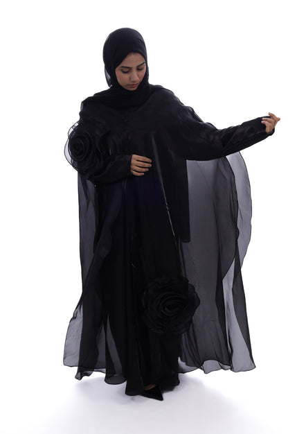 Organza rose cape abaya set